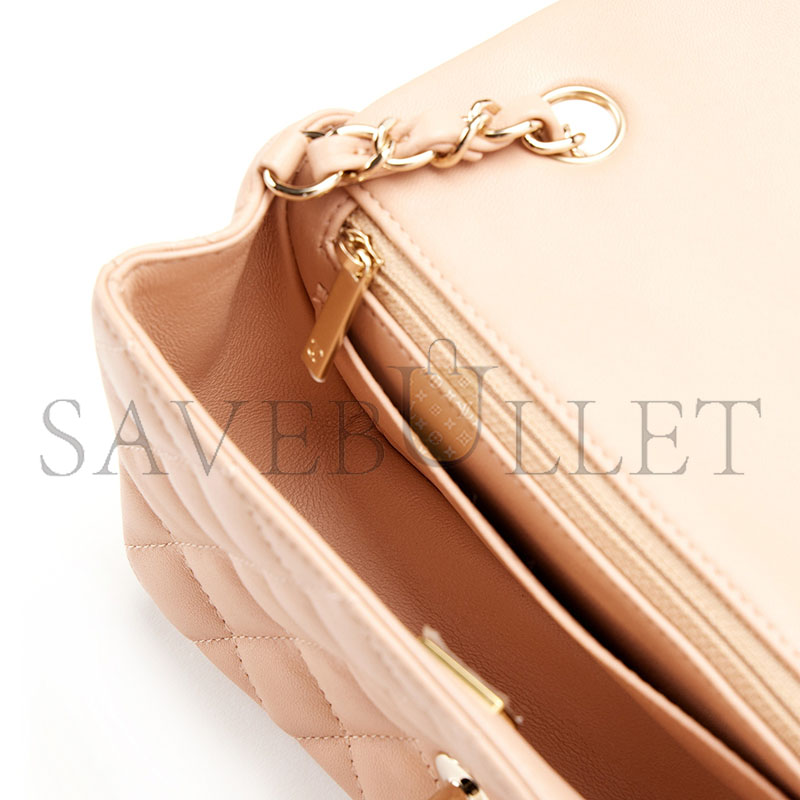 CHANEL MASTER LIGHT BEIGE QUILTED LAMBSKIN RECTANGULAR MINI CLASSIC FLAP GOLD HARDWAR AS1116 (20*12*6cm)
